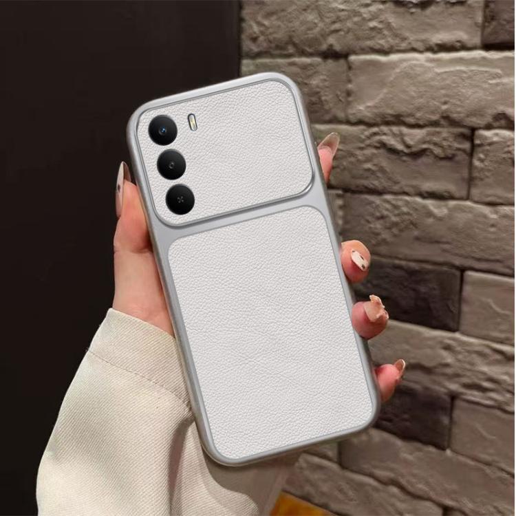 For Realme C71 4G Large Window Leather Textured Coated TPU Phone Case - White