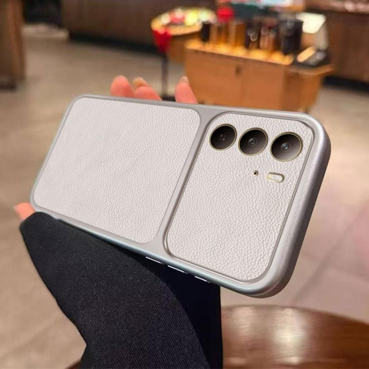 For Realme C75 4G / 5G Large Window Leather Textured Coated TPU Phone Case - White