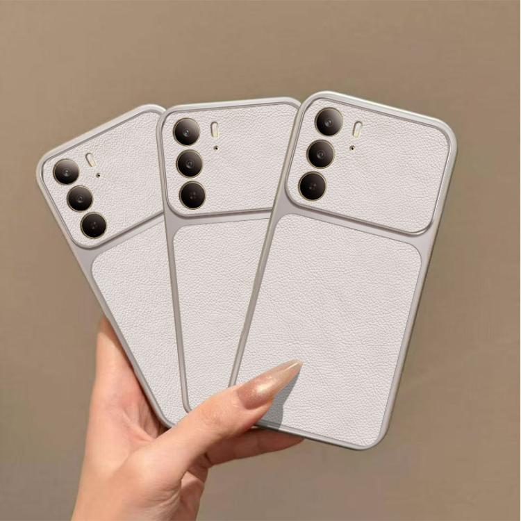 For Realme C75 4G / 5G Large Window Leather Textured Coated TPU Phone Case - White