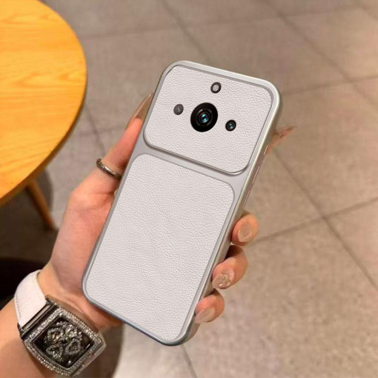 For Realme 11 Pro Large Window Leather Textured Coated TPU Phone Case - White