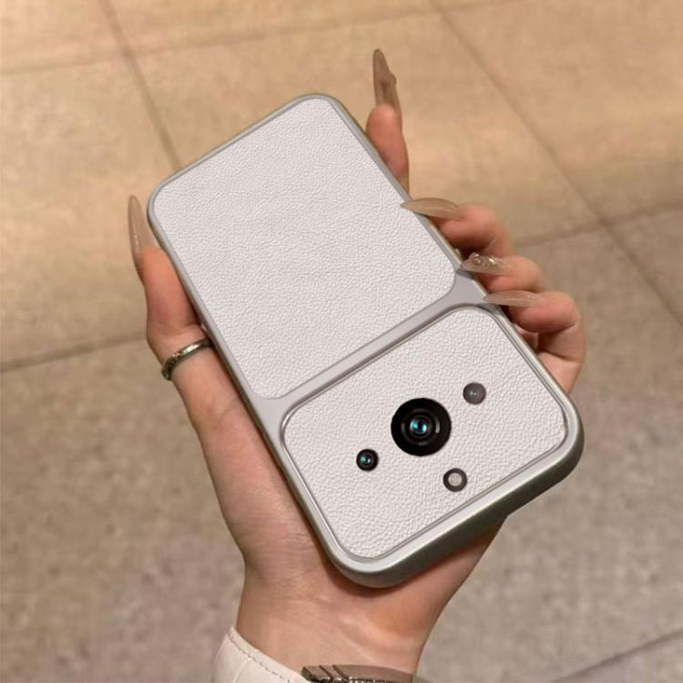 For Realme 11 Pro Large Window Leather Textured Coated TPU Phone Case - White