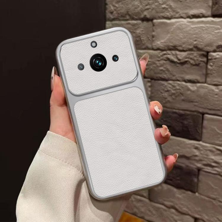 For Realme 11 Pro Large Window Leather Textured Coated TPU Phone Case - White