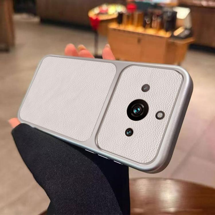 For Realme 11 Pro Large Window Leather Textured Coated TPU Phone Case - White