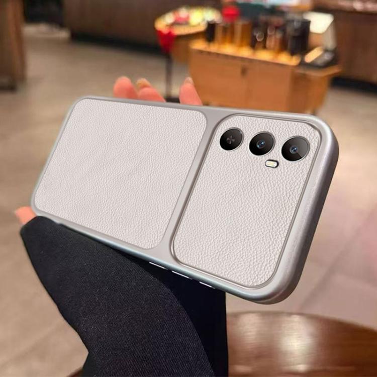 For Realme C65 Large Window Leather Textured Coated TPU Phone Case - White