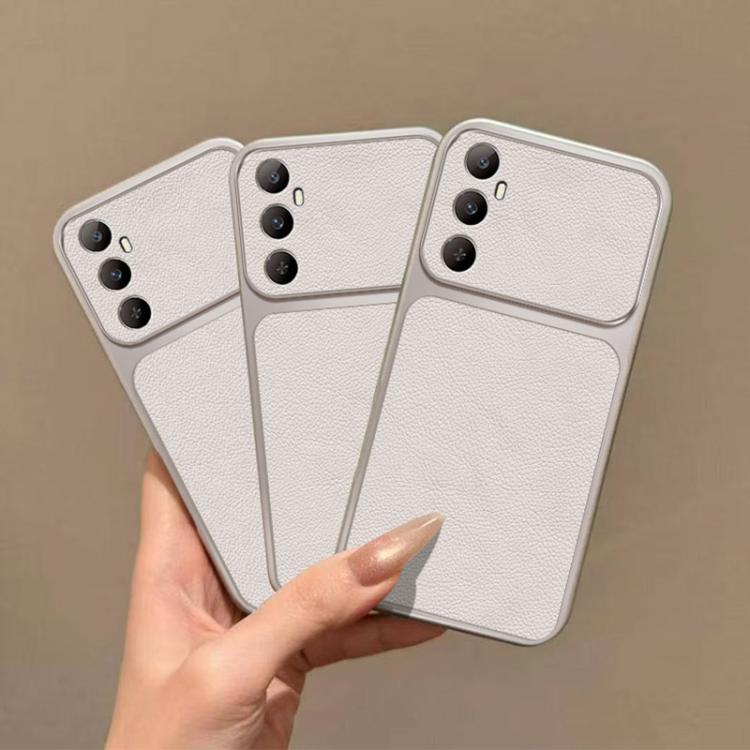 For Realme C65 Large Window Leather Textured Coated TPU Phone Case - White