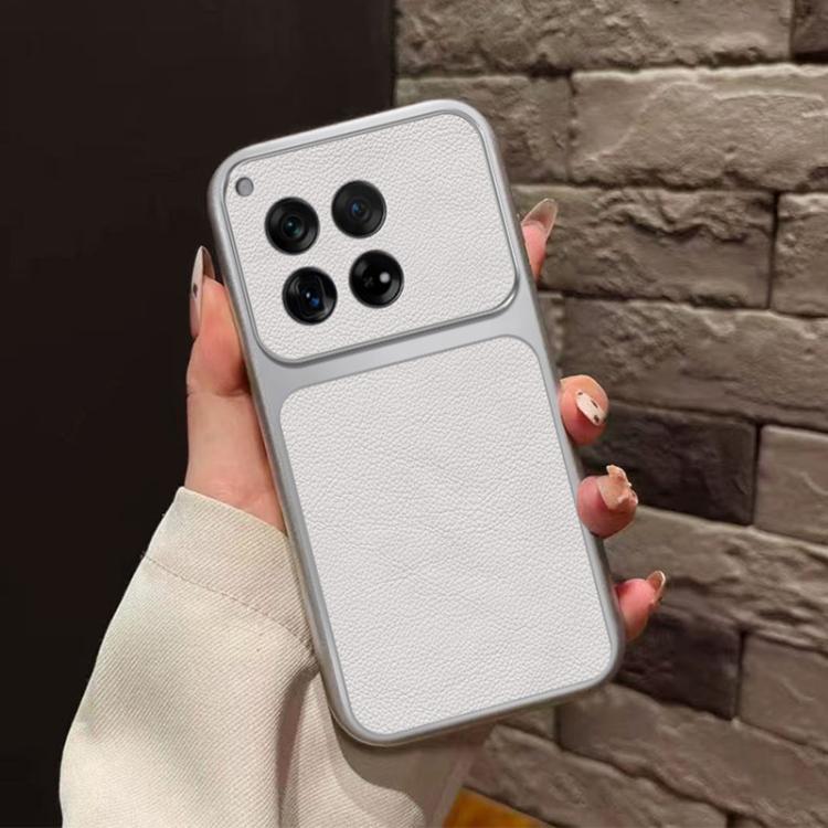 For OnePlus 12 Large Window Leather Textured Coated TPU Phone Case - White