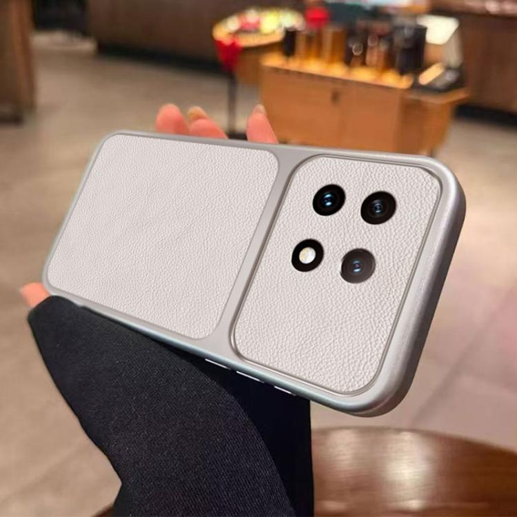 For OnePlus Ace 2 Large Window Leather Textured Coated TPU Phone Case - White