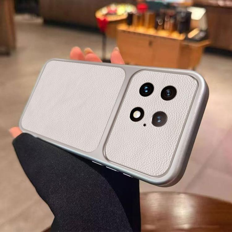 For OnePlus Ace 2 Pro Large Window Leather Textured Coated TPU Phone Case - White