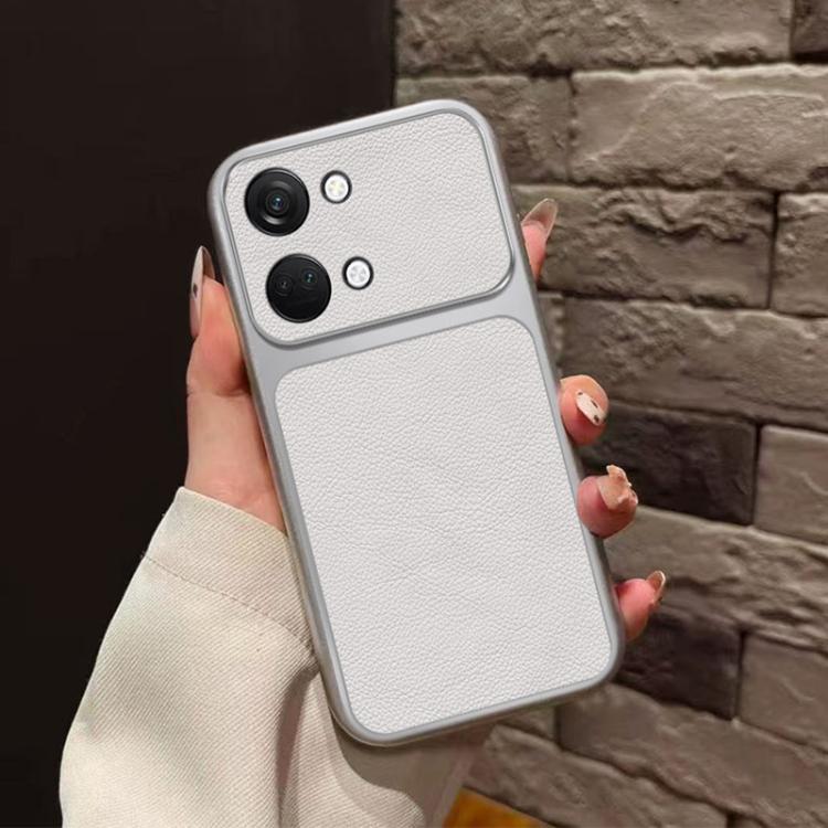 For OnePlus Ace 2V Large Window Leather Textured Coated TPU Phone Case - White