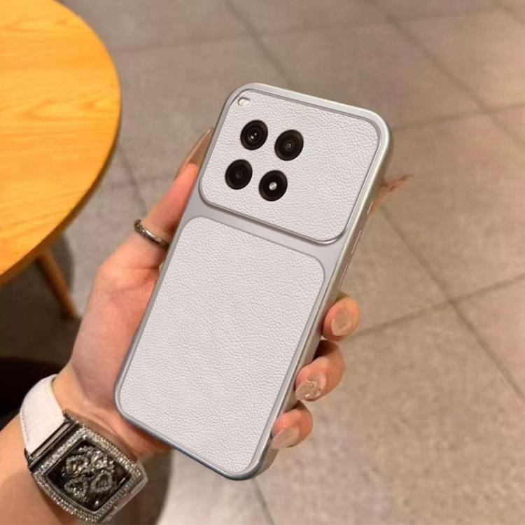 For OnePlus Ace 3 Pro Large Window Leather Textured Coated TPU Phone Case - White