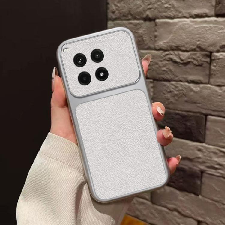 For OnePlus Ace 3 Pro Large Window Leather Textured Coated TPU Phone Case - White