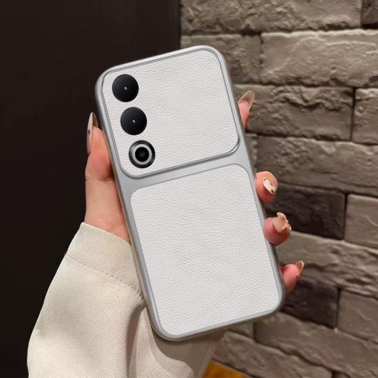 For OnePlus Ace 3V Large Window Leather Textured Coated TPU Phone Case - White