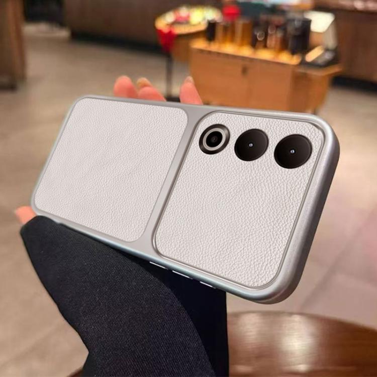 For OnePlus Ace 3V Large Window Leather Textured Coated TPU Phone Case - White