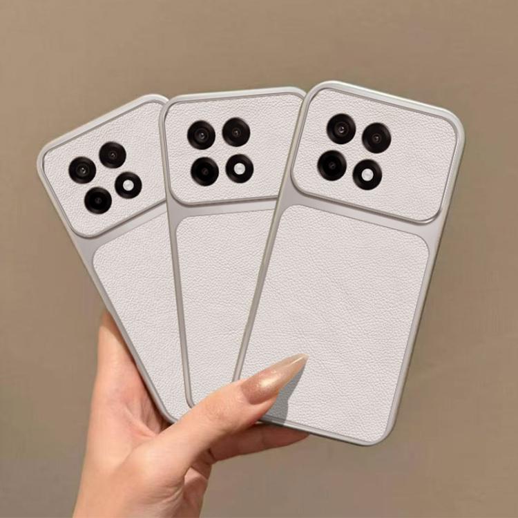 For OnePlus Ace 5 Large Window Leather Textured Coated TPU Phone Case - White