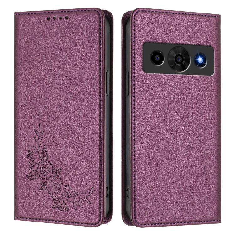 For ZTE nubia P7 Pro 5G / Optus X Value Peony Embossed Magnetic RFID Vegan Leather Phone Case