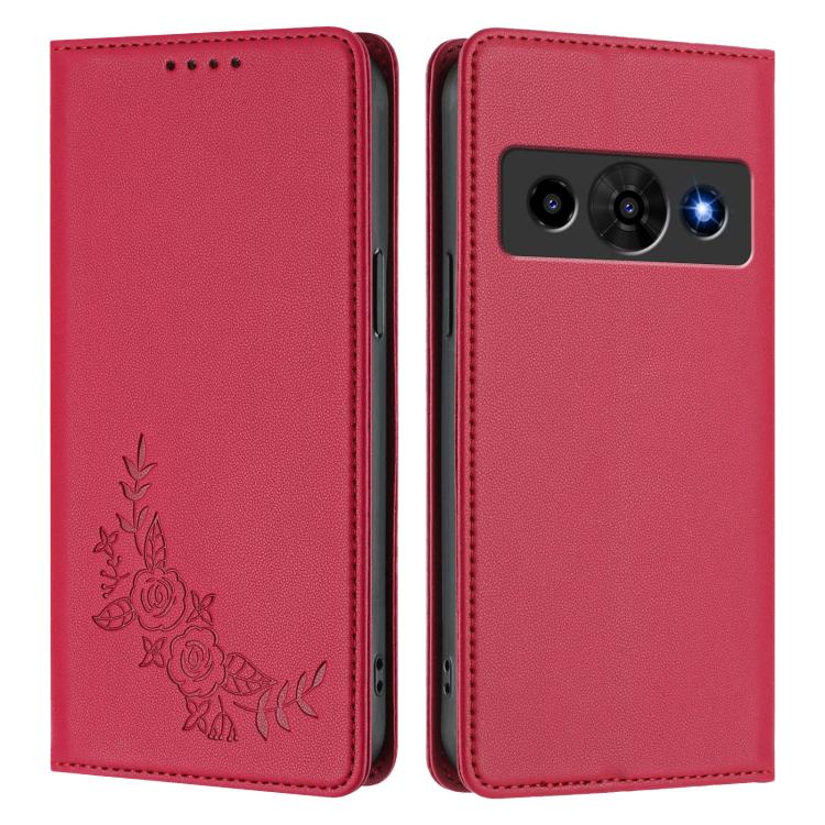 For ZTE nubia P7 Pro 5G / Optus X Value Peony Embossed Magnetic RFID Vegan Leather Phone Case