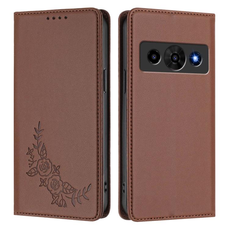 For ZTE nubia P7 Pro 5G / Optus X Value Peony Embossed Magnetic RFID Vegan Leather Phone Case