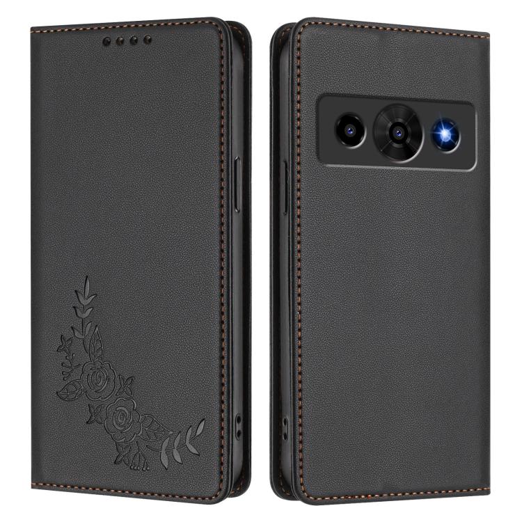 For ZTE nubia P7 Pro 5G / Optus X Value Peony Embossed Magnetic RFID Vegan Leather Phone Case