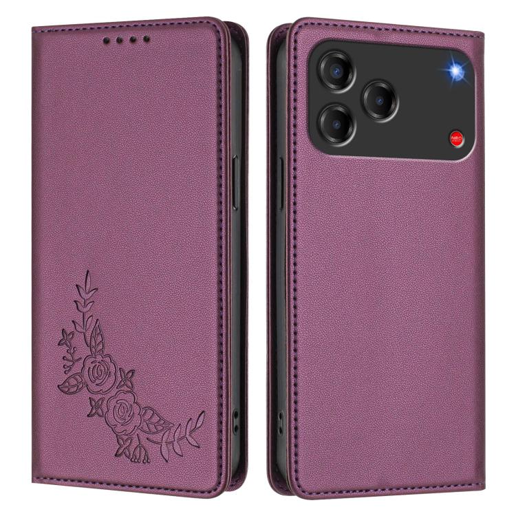 For ZTE Blade V80 Vita / nubia V80 Design Peony Embossed Magnetic RFID Vegan Leather Phone Case