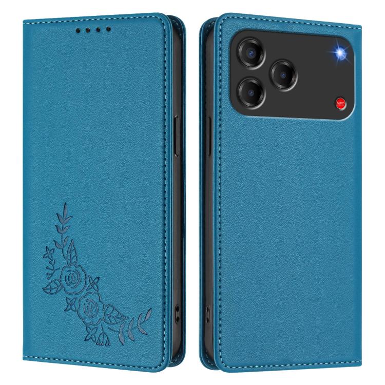For ZTE Blade V80 Vita / nubia V80 Design Peony Embossed Magnetic RFID Vegan Leather Phone Case