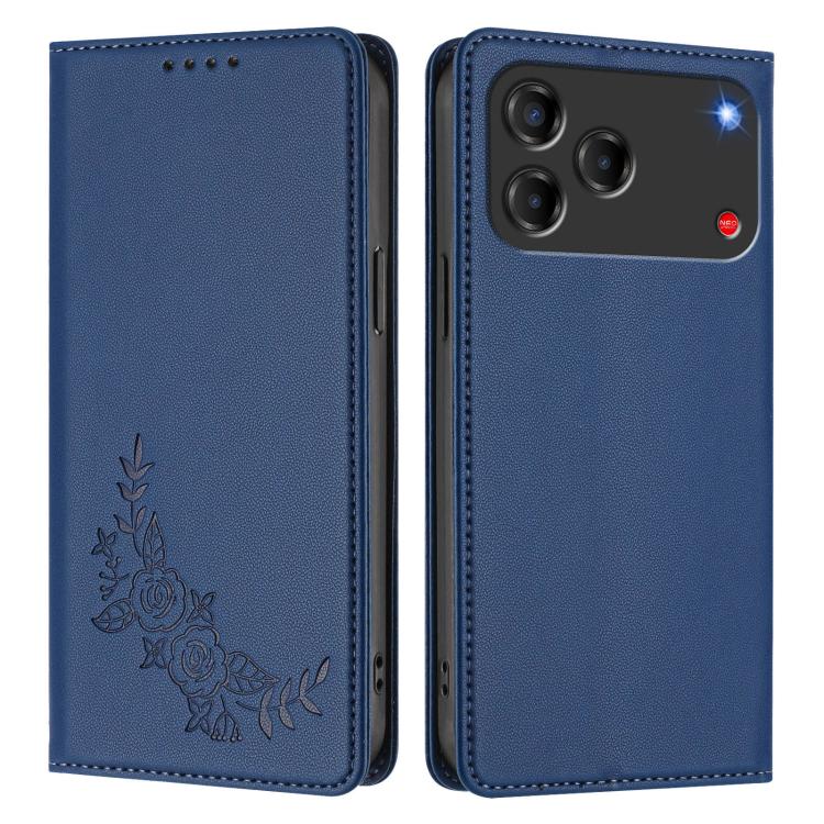 For ZTE Blade V80 Vita / nubia V80 Design Peony Embossed Magnetic RFID Vegan Leather Phone Case