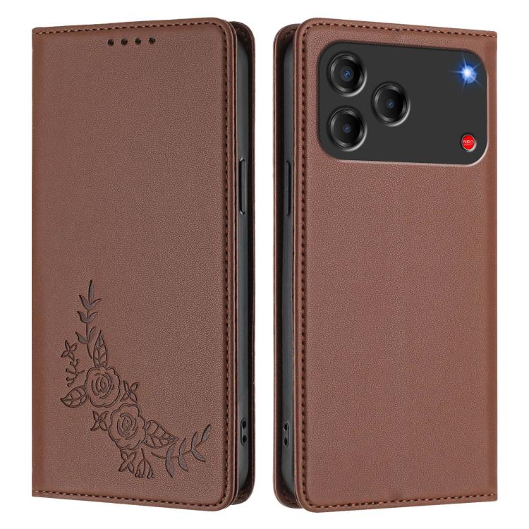For ZTE Blade V80 Vita / nubia V80 Design Peony Embossed Magnetic RFID Vegan Leather Phone Case
