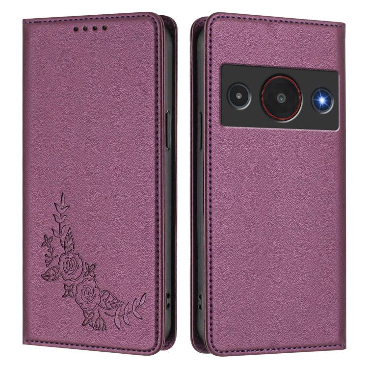 For ZTE Blade A75 Pro / Telstra T-Elite 5G Peony Embossed Magnetic RFID Vegan Leather Phone Case