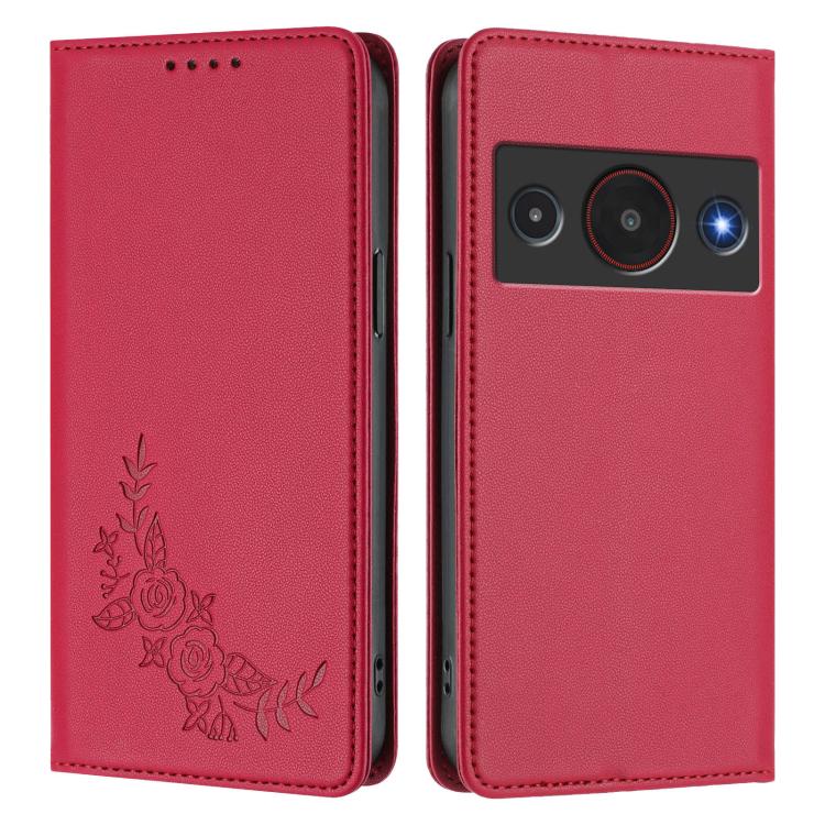 For ZTE Blade A75 Pro / Telstra T-Elite 5G Peony Embossed Magnetic RFID Vegan Leather Phone Case