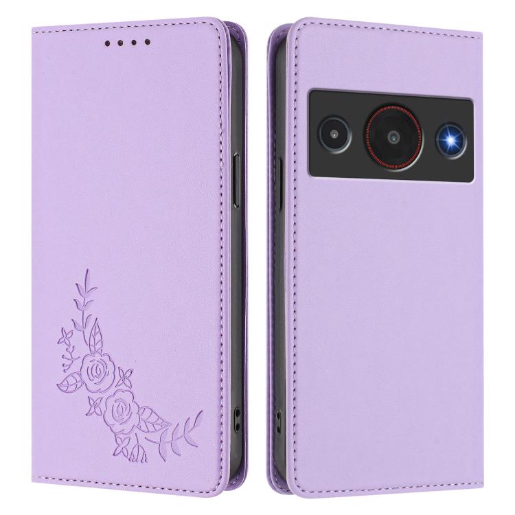 For ZTE Blade A75 Pro / Telstra T-Elite 5G Peony Embossed Magnetic RFID Vegan Leather Phone Case