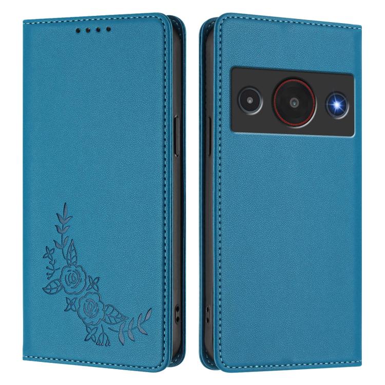 For ZTE Blade A75 Pro / Telstra T-Elite 5G Peony Embossed Magnetic RFID Vegan Leather Phone Case