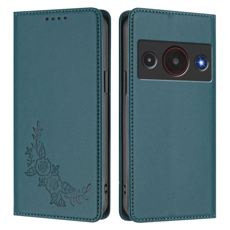 For ZTE Blade A75 Pro / Telstra T-Elite 5G Peony Embossed Magnetic RFID Vegan Leather Phone Case