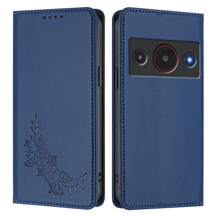 For ZTE Blade A75 Pro / Telstra T-Elite 5G Peony Embossed Magnetic RFID Vegan Leather Phone Case