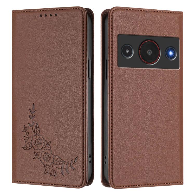 For ZTE Blade A75 Pro / Telstra T-Elite 5G Peony Embossed Magnetic RFID Vegan Leather Phone Case