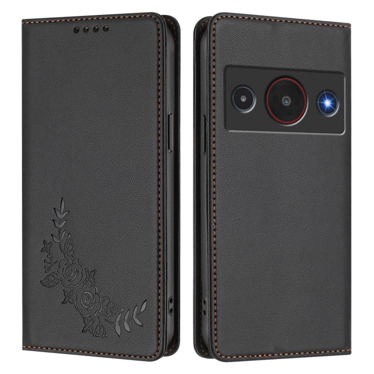 For ZTE Blade A75 Pro / Telstra T-Elite 5G Peony Embossed Magnetic RFID Vegan Leather Phone Case