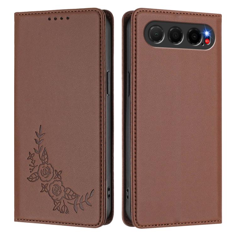 For ZTE nubia Air 5G Peony Embossed Magnetic RFID Vegan Leather Phone Case