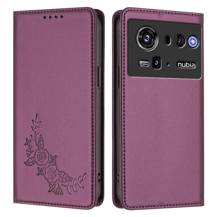 For ZTE nubia Z80 Ultra Peony Embossed Magnetic RFID Vegan Leather Phone Case