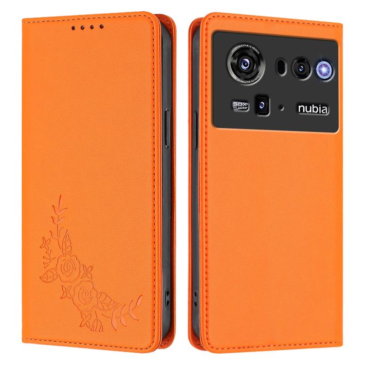 For ZTE nubia Z80 Ultra Peony Embossed Magnetic RFID Vegan Leather Phone Case