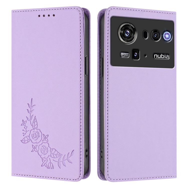 For ZTE nubia Z80 Ultra Peony Embossed Magnetic RFID Vegan Leather Phone Case