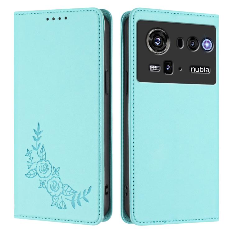 For ZTE nubia Z80 Ultra Peony Embossed Magnetic RFID Vegan Leather Phone Case