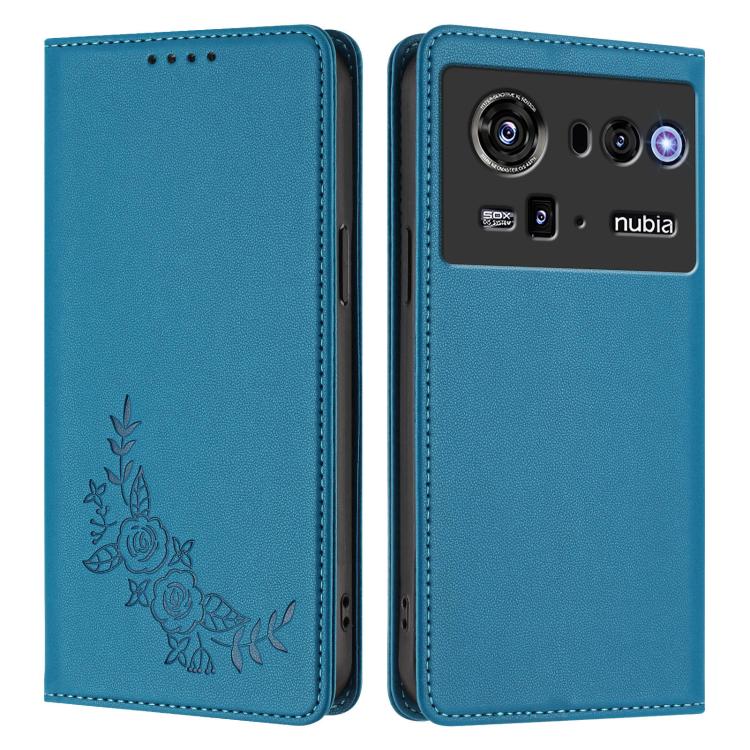 For ZTE nubia Z80 Ultra Peony Embossed Magnetic RFID Vegan Leather Phone Case