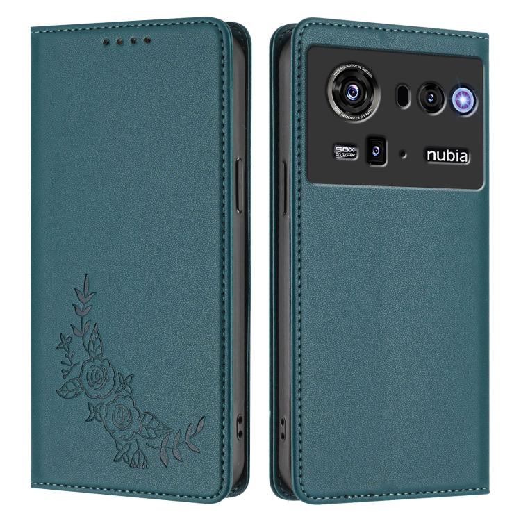 For ZTE nubia Z80 Ultra Peony Embossed Magnetic RFID Vegan Leather Phone Case