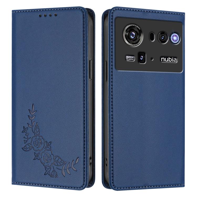 For ZTE nubia Z80 Ultra Peony Embossed Magnetic RFID Vegan Leather Phone Case