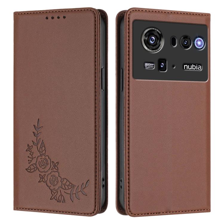 For ZTE nubia Z80 Ultra Peony Embossed Magnetic RFID Vegan Leather Phone Case