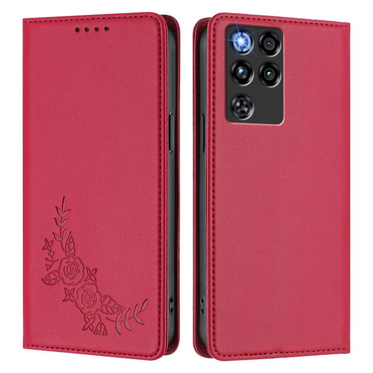 For ZTE nubia RedMagic 11 Pro / 11 Pro+ Peony Embossed Magnetic RFID Vegan Leather Phone Case