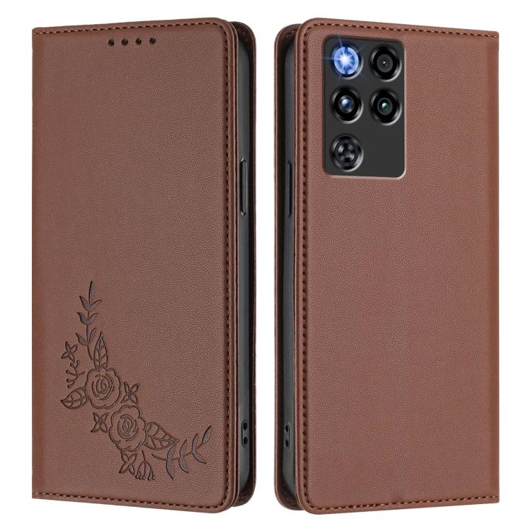 For ZTE nubia RedMagic 11 Pro / 11 Pro+ Peony Embossed Magnetic RFID Vegan Leather Phone Case