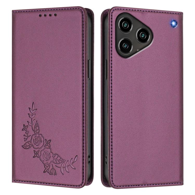 For ZTE Blade A76 4G Peony Embossed Magnetic RFID Vegan Leather Phone Case