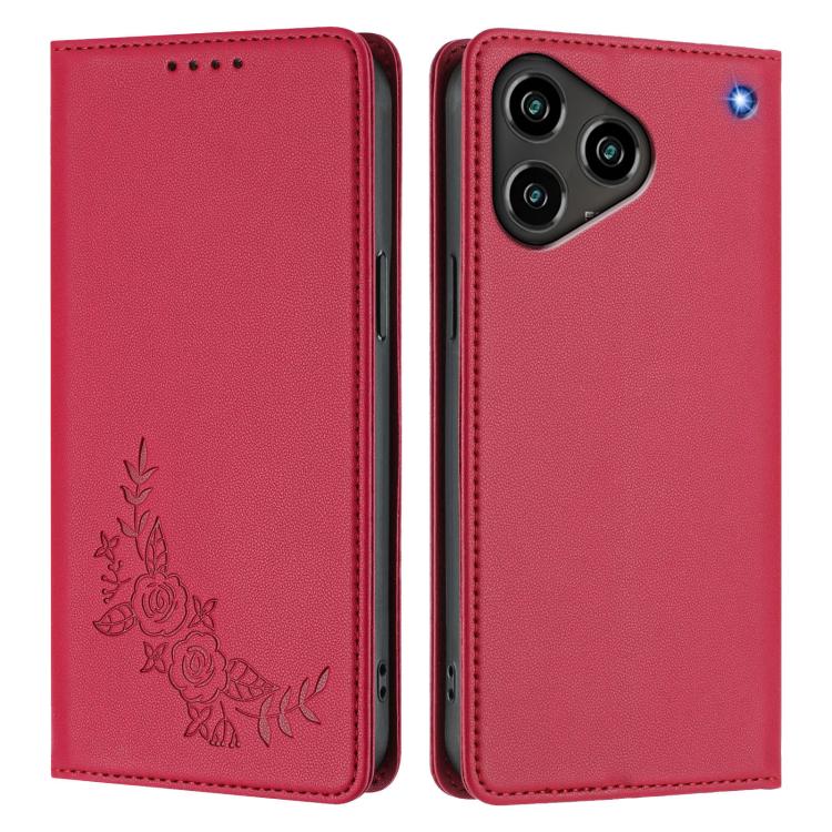 For ZTE Blade A76 4G Peony Embossed Magnetic RFID Vegan Leather Phone Case