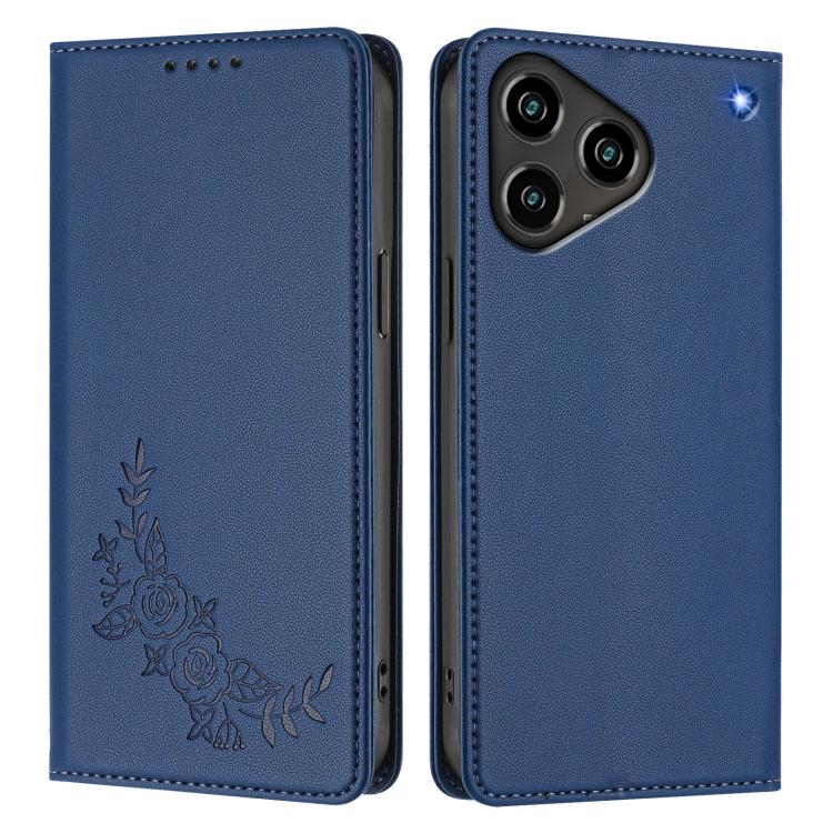 For ZTE Blade A76 4G Peony Embossed Magnetic RFID Vegan Leather Phone Case
