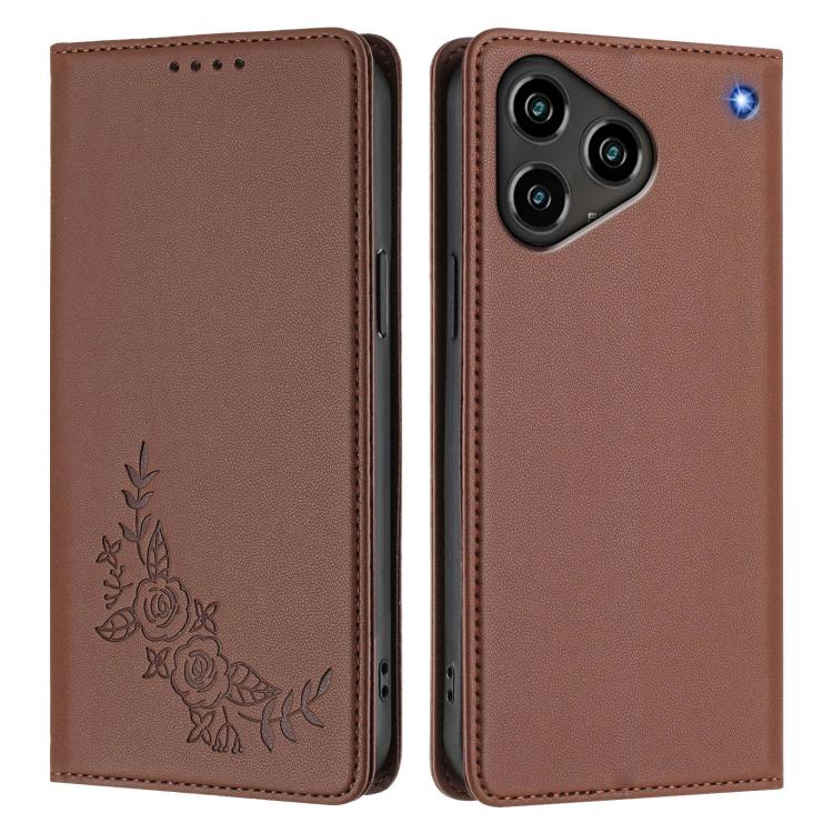 For ZTE Blade A76 4G Peony Embossed Magnetic RFID Vegan Leather Phone Case