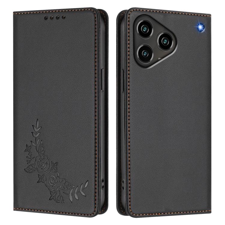 For ZTE Blade A76 4G Peony Embossed Magnetic RFID Vegan Leather Phone Case